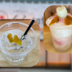 当店のメニューに加わった新しいメニュー、「梅シロップのかき氷」と「梅ソーダ」のイメージ画像です！